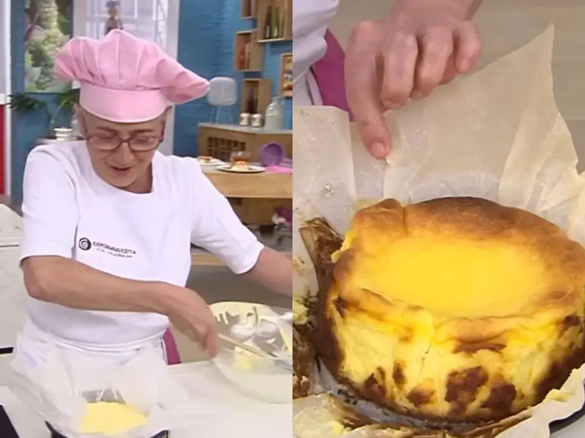 Eva Arguiñano prepara una deliciosa tarta de queso. La imagen muestra el proceso y el resultado final de esta tarta de queso.