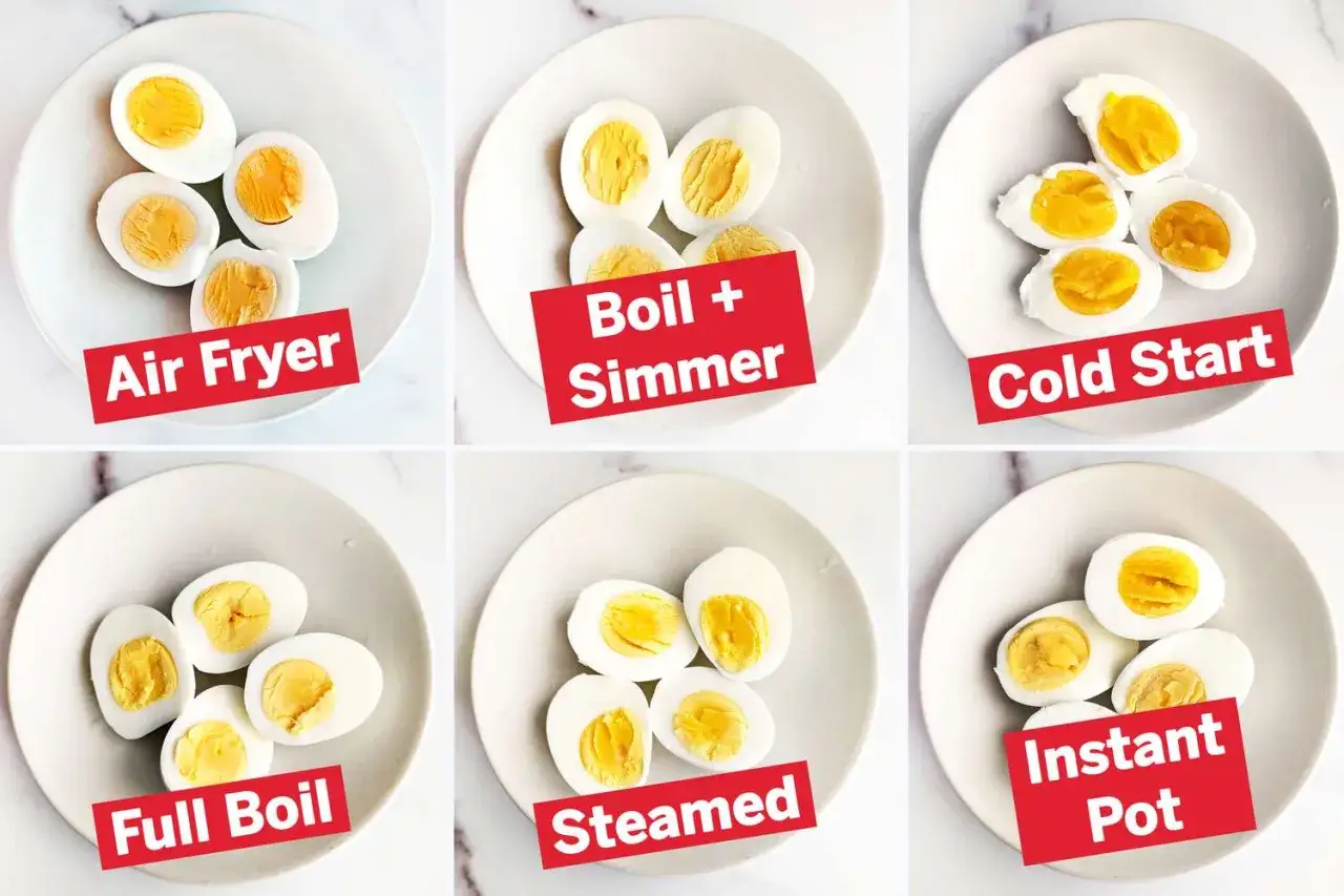 Seis m&eacute;todos para cocer huevos: Air Fryer, Hervir + Cocer a fuego lento, Inicio en fr&iacute;o, Hervido completo, Vapor, Olla instant&aacute;nea. &iquest;Cu&aacute;nto tarda en cocer un huevo?